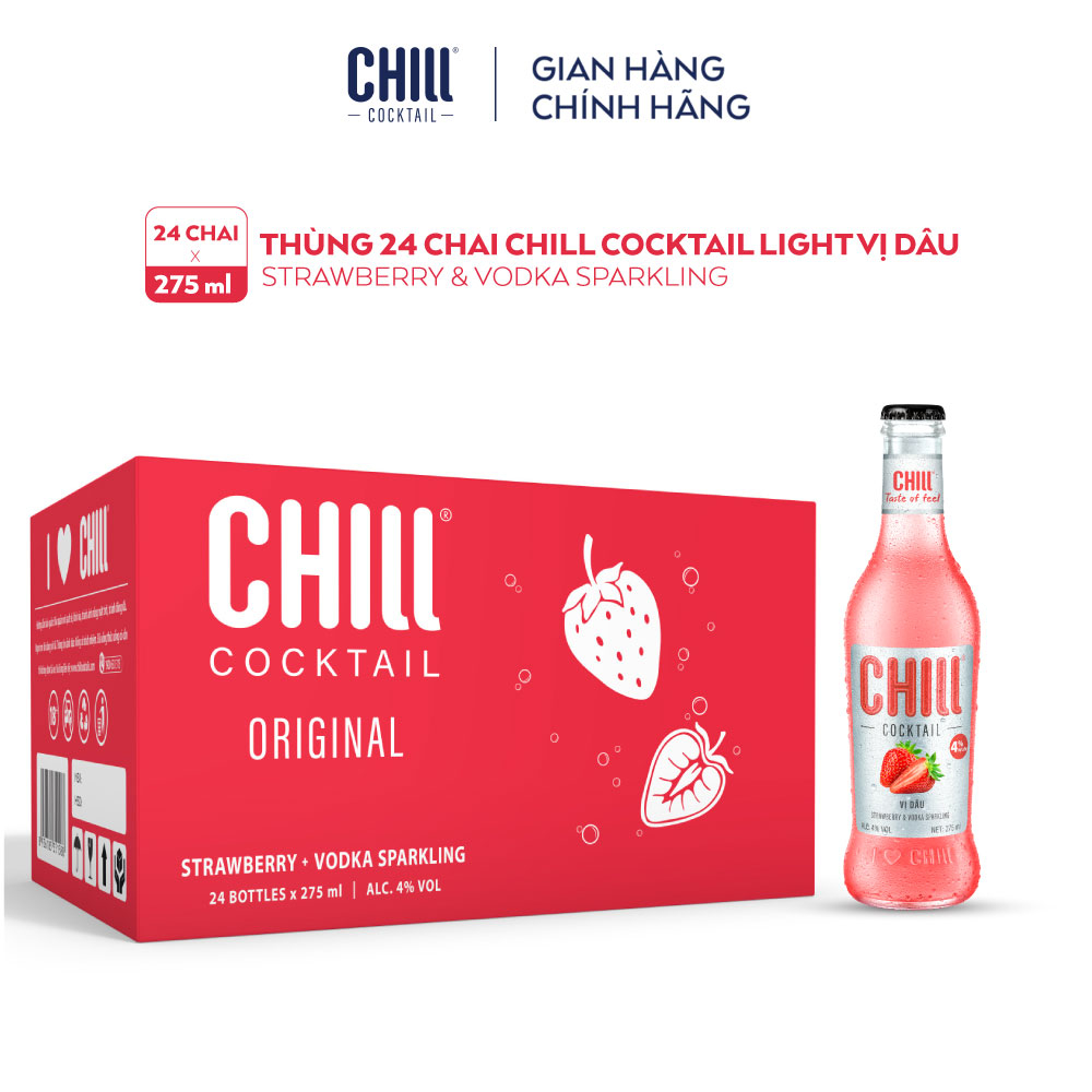 Thùng 24 chai Chill Cocktail vị Dâu 275ml/chai