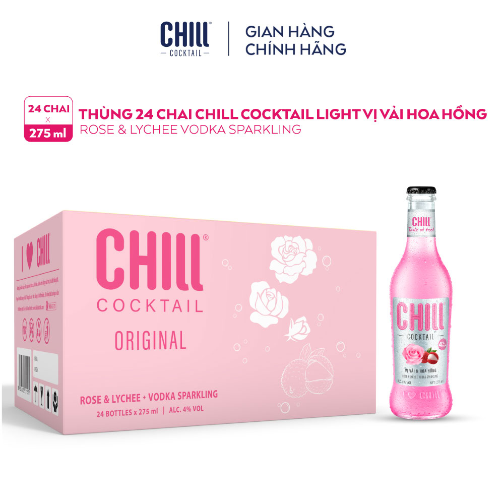 Thùng 24 chai Chill Cocktail vị Vải & Hoa Hồng 275ml/chai