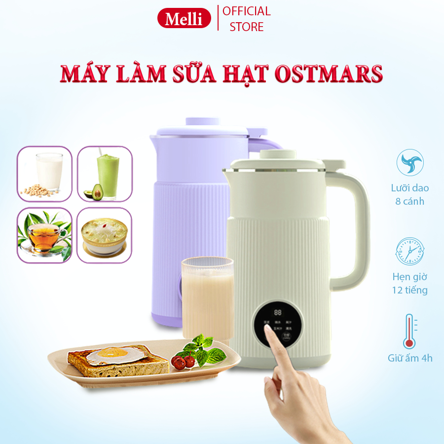 Máy Làm Sữa Hạt Melli Dung Tích 800ml Làm Sữa Đậu Nành Xay Sinh Tố Đa Năng Chất Liệu Inox 304 Hẹn Giờ Thông Minh
