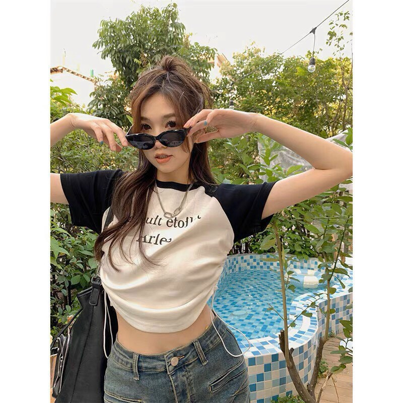[CRTYK895]ÁO CROPTOP KIỂU LỬNG NỮ CỔ TRÒN NGẮN TAY DÂY RÚT HỒNG IN CHỮ ARLES MÀU TRẮNG HỒNG SIÊU CÁ TÍNH ĐỈNH CAO PHONG