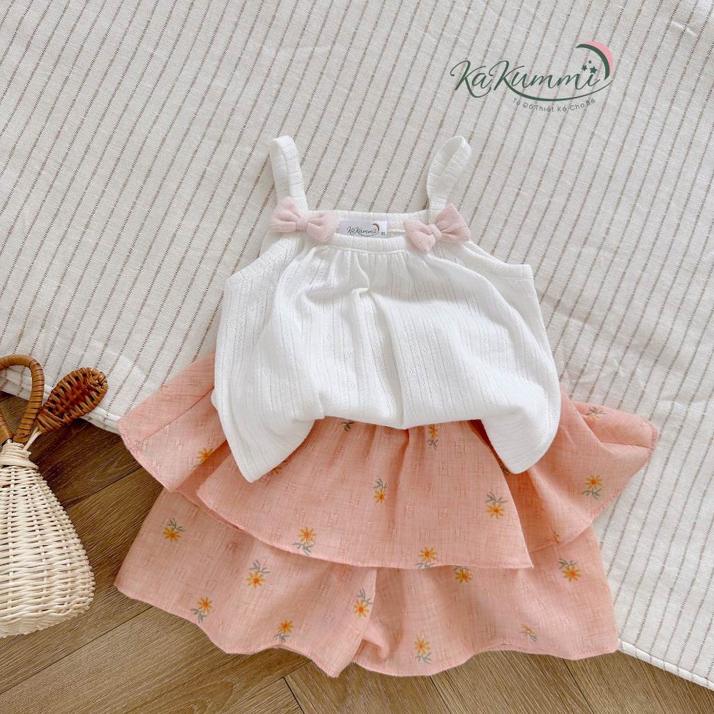 Set áo 2 dây nơ quần váy Kakummi