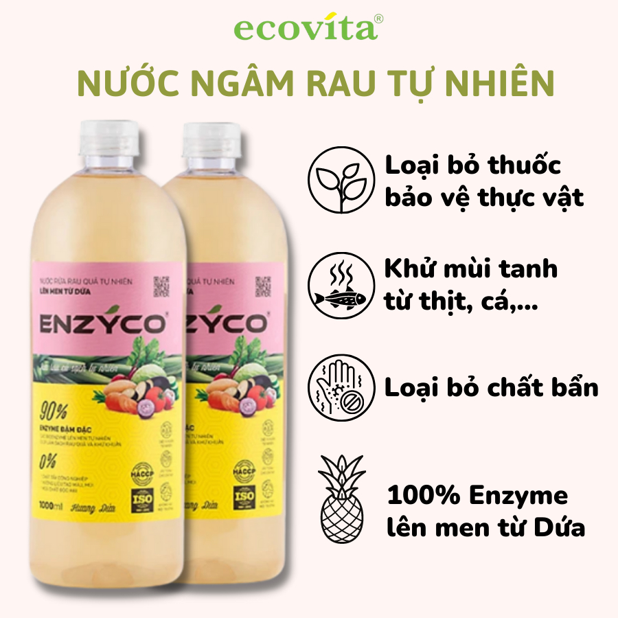 Combo 2 Chai Nước Rửa Rau Củ Qủa Sinh Học Enzyco Enzyme Từ Dứa Thân Thiện Môi Trường 1L 야채 과일용 세제