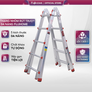 Thang nhôm gấp rút 4 đoạn 4M - 5.1M đa năng nhập khẩu FUJIHOME, khóa chốt an toàn chống trơn trượt đa năng 5 kích thước