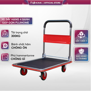 Xe kéo hàng 4 bánh 300kg gấp gọn nhập khẩu FUJIHOME chính hãng, bánh xe chống ồn chốt hãm tiện lợi