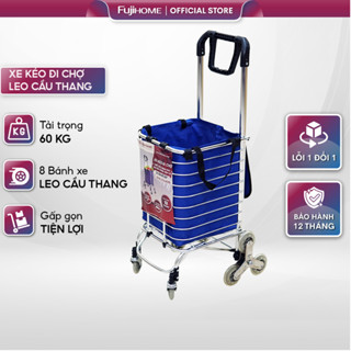 Xe kéo đi chợ leo cầu thang 8 bánh nhập khẩu FUJIHOME, xe đẩy kéo hàng 2 bánh đi chợ siêu thị xếp gọn mini [ BH 1 năm]