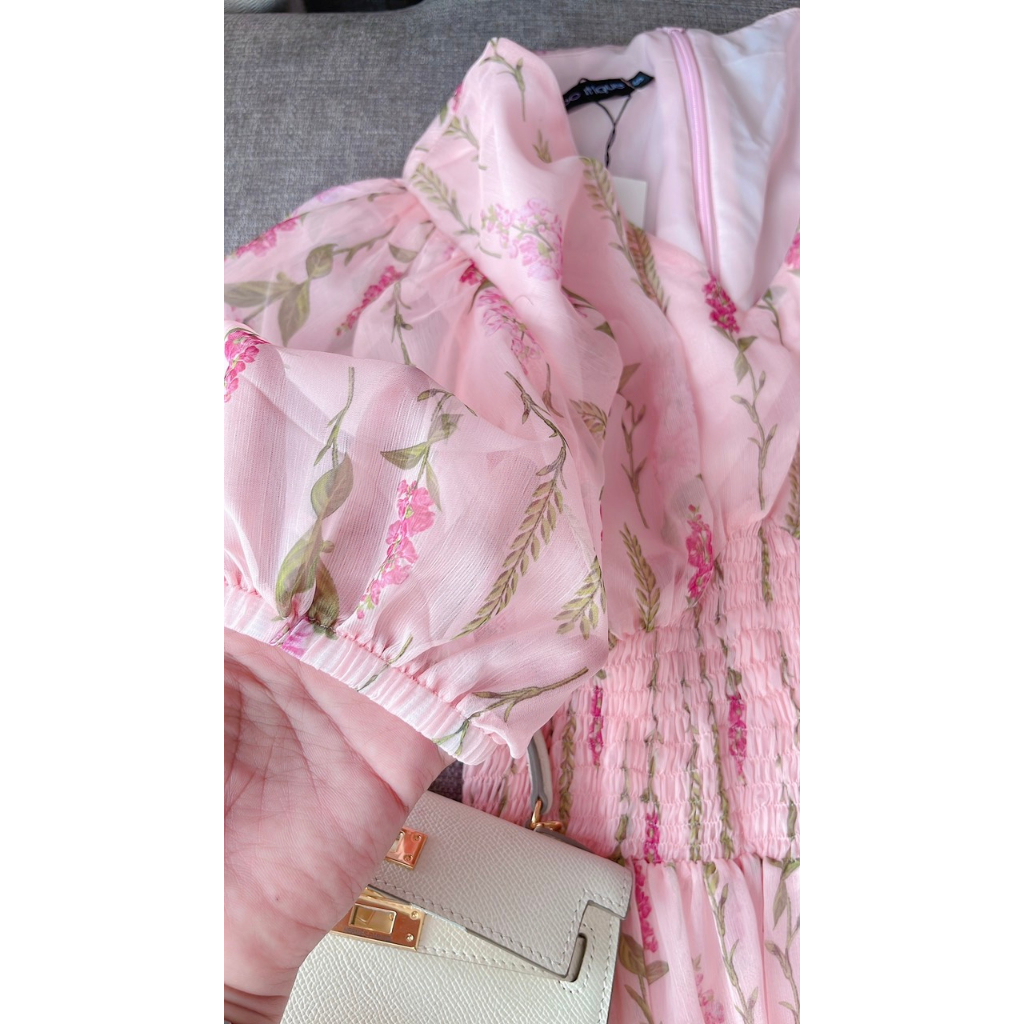 Váy hoa hồng nâu eo chun