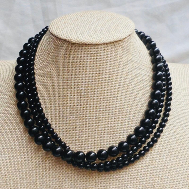 Vòng cổ chuỗi hạt đen handmade 4/6/8/10mm cho nam nữ