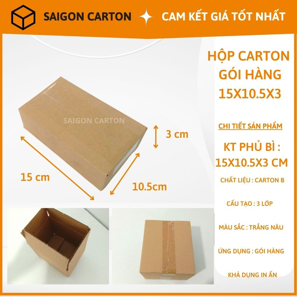 Hộp carton đóng gói hàng COD cho shop size 15x10.5x3 cm - Mua 40 tặng 10 - sản xuất bởi SÀI GÒN CARTON