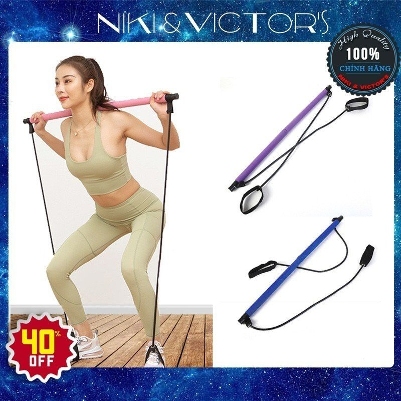 Thanh Gậy Tập Pilates, Stick Yoga Pilates Bar Có Dây Kháng Lực Tập Tay Lưng Ngực Mông Chân Đùi Toàn Thân Đa Năng