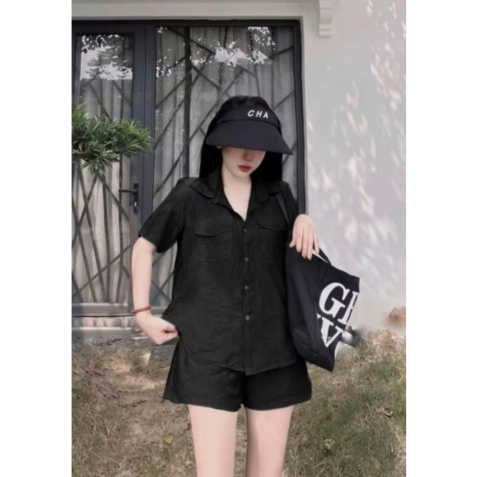Set cộc đùi 2 túi cổ đức đũi tơ  - MYNA