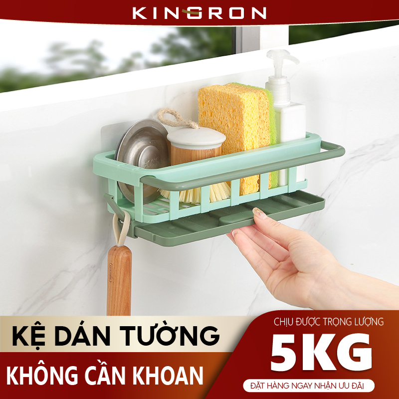 Kệ dán tường hình chữ nhật đựng đồ phòng tắm tặng kèm miếng dán KINGRON Giá đựng đồ nhà vệ sinh không cần khoan