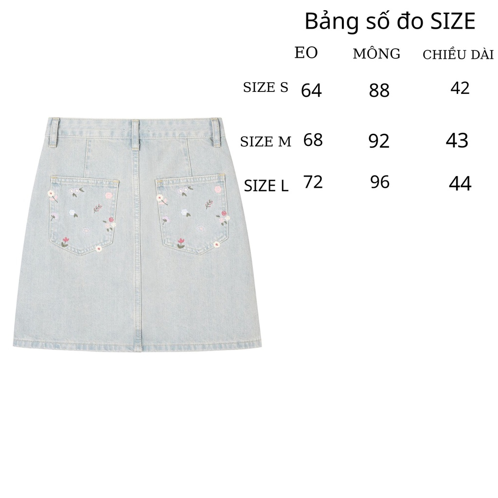 Chân Váy Ngắn Túi Thêu Hoa Dáng Chữ A Chất Jeans Denim Mềm Style Vintage Hàn Quốc Hottrend Phối Đồ Đi Chơi ĐI Học
