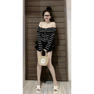 áo thun sọc trễ vai tay di nữ lyie