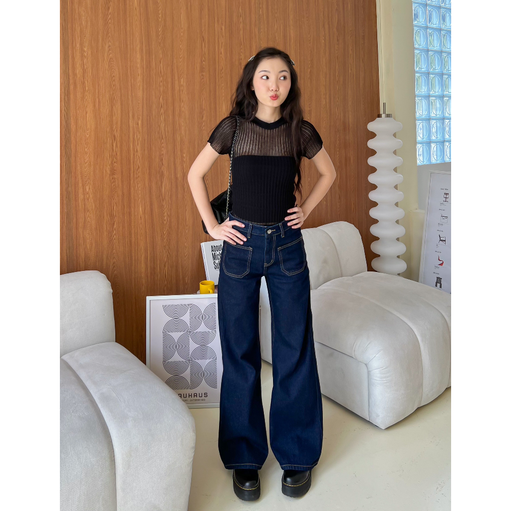 Áo thun len mỏng cổ tròn tay ngắn ABOLI TOP