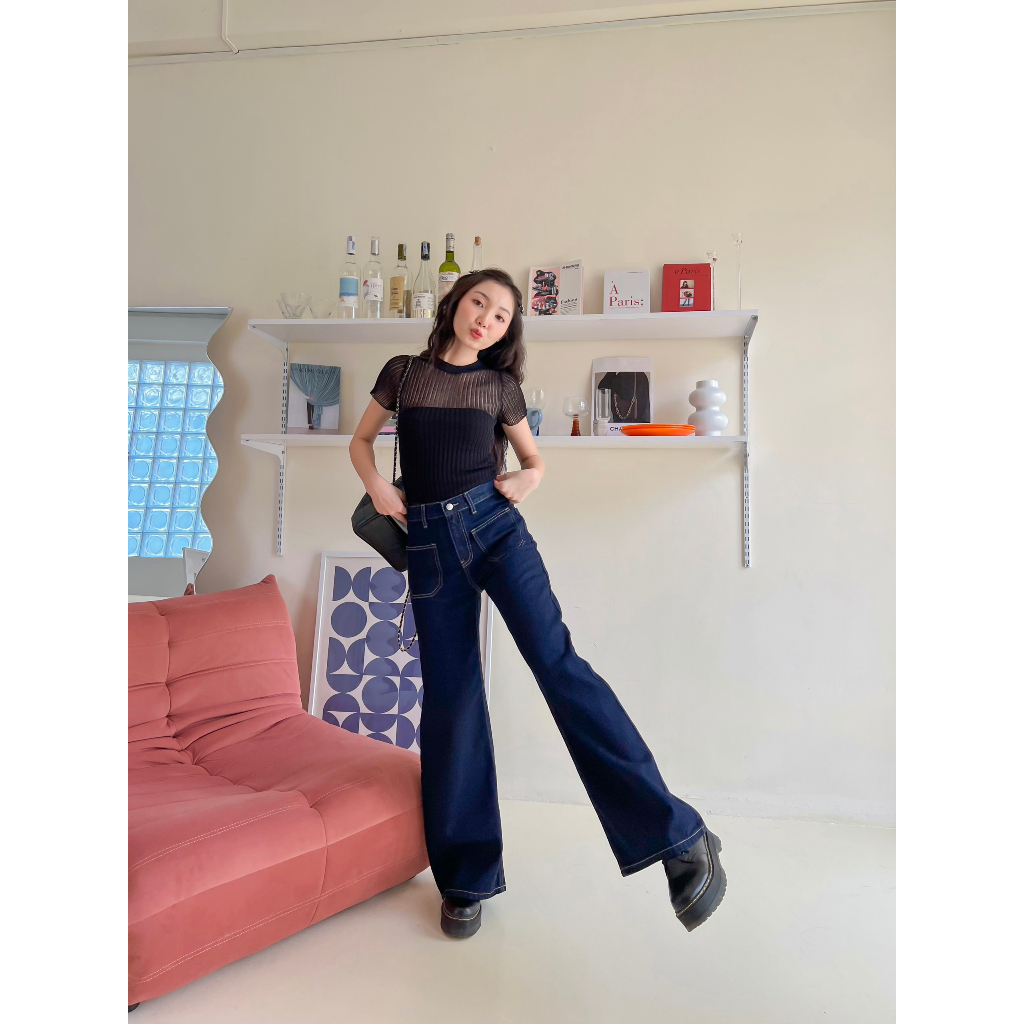 Áo thun len mỏng cổ tròn tay ngắn ABOLI TOP