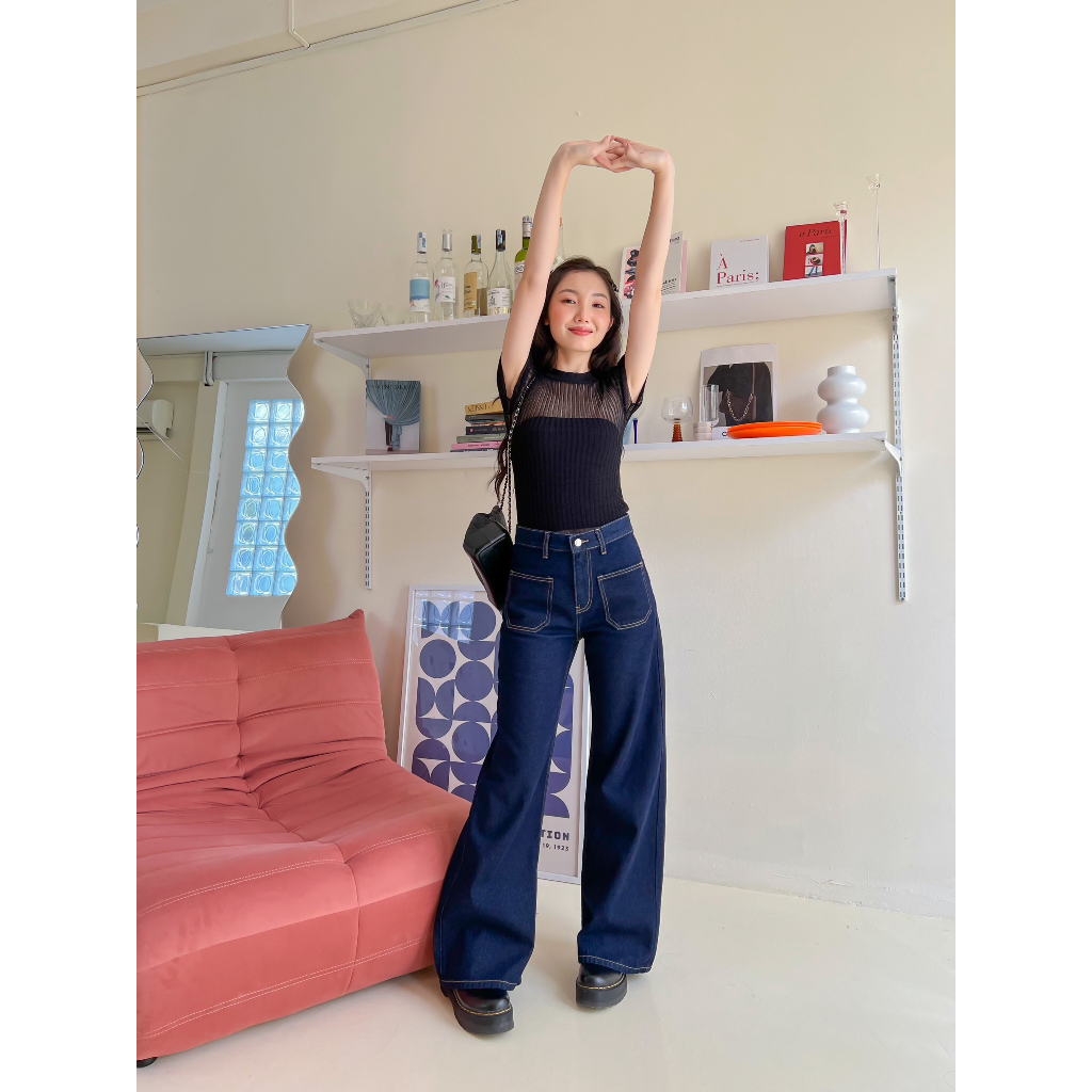 Áo thun len mỏng cổ tròn tay ngắn ABOLI TOP