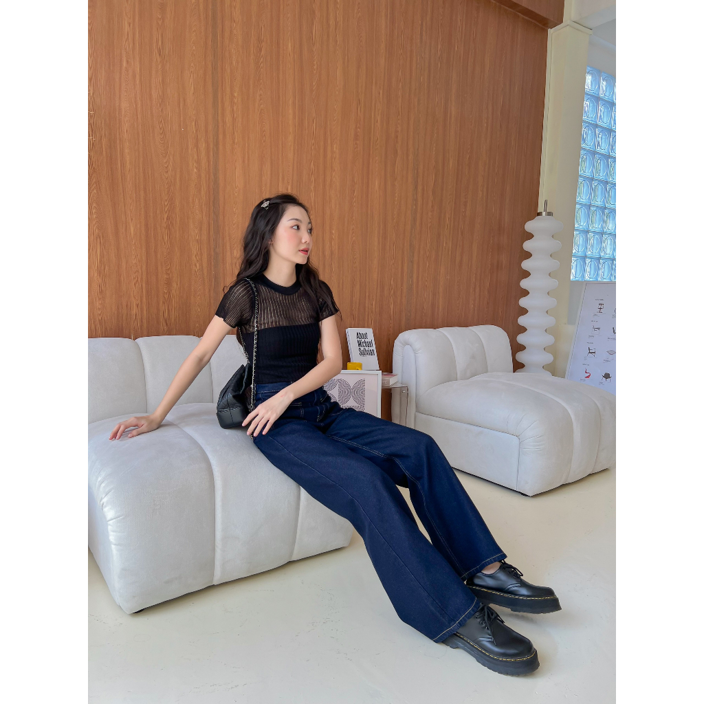 Áo thun len mỏng cổ tròn tay ngắn ABOLI TOP