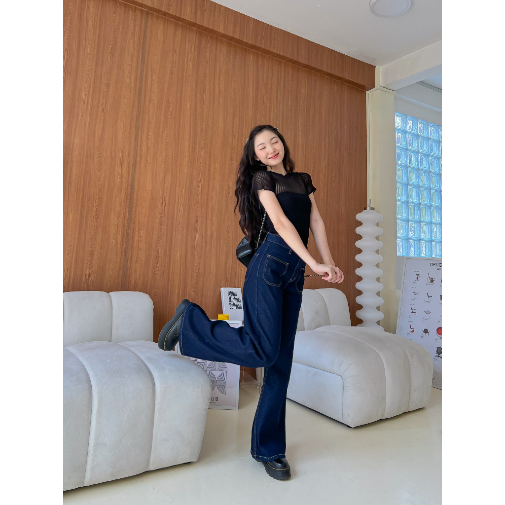 Áo thun len mỏng cổ tròn tay ngắn ABOLI TOP