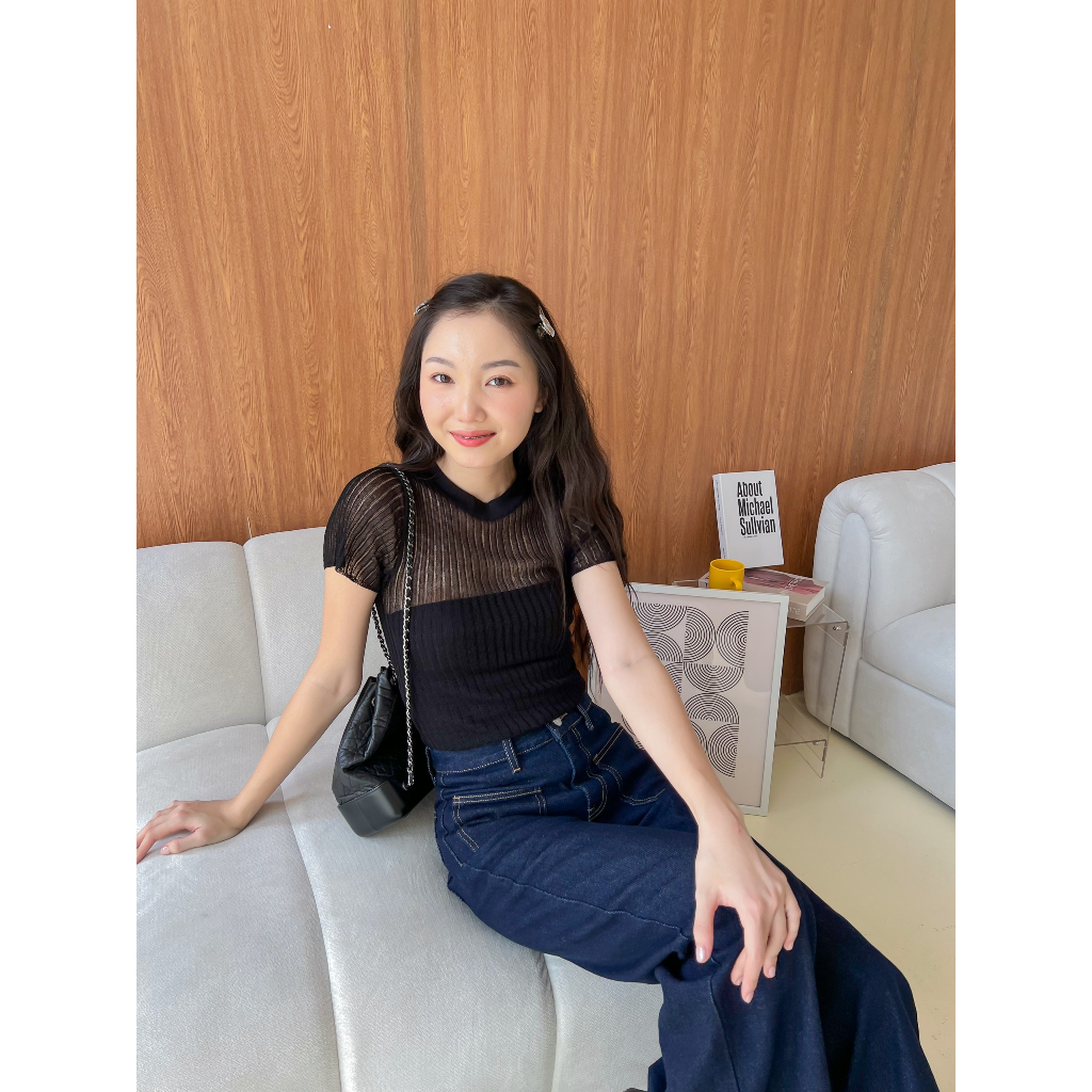 Áo thun len mỏng cổ tròn tay ngắn ABOLI TOP