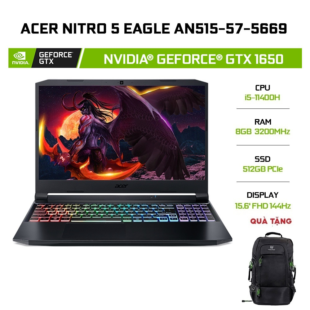 Laptop Acer Nitro 5 AN515-57-5669 i5-11400H 8GB 512GB GTX 1650 15.6'144Hz