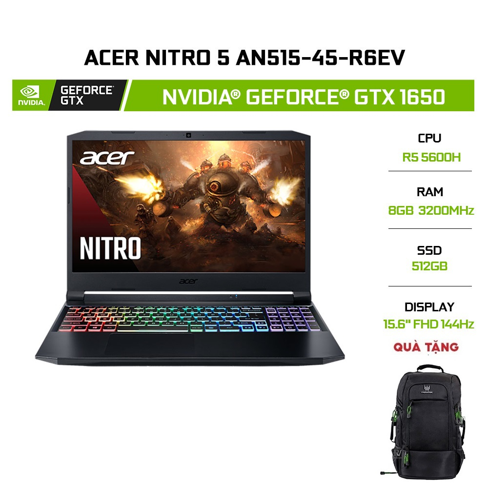 Laptop Acer Nitro 5 AN515-45-R6EV R5-5600H 8GB 512GB GTX1650 15.6'144Hz W11