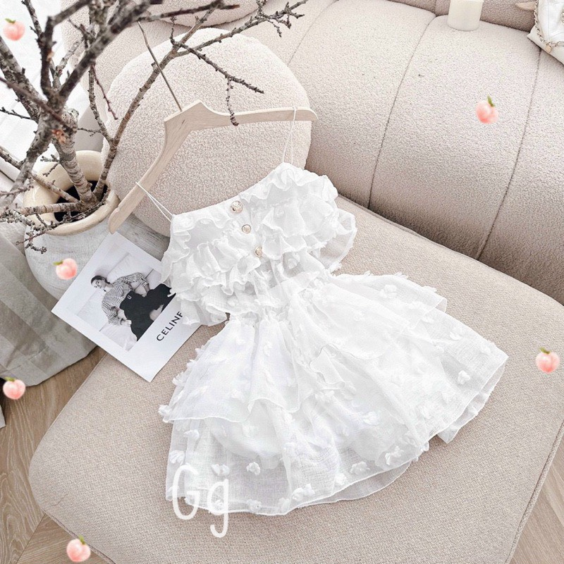 Set Bông Gòn 2 Dây Sexy Chân Váy Tầng, Chất Vải Voan Hột Không Xước, Mặc Đi Chơi, Đi Biển Sang Chảnh