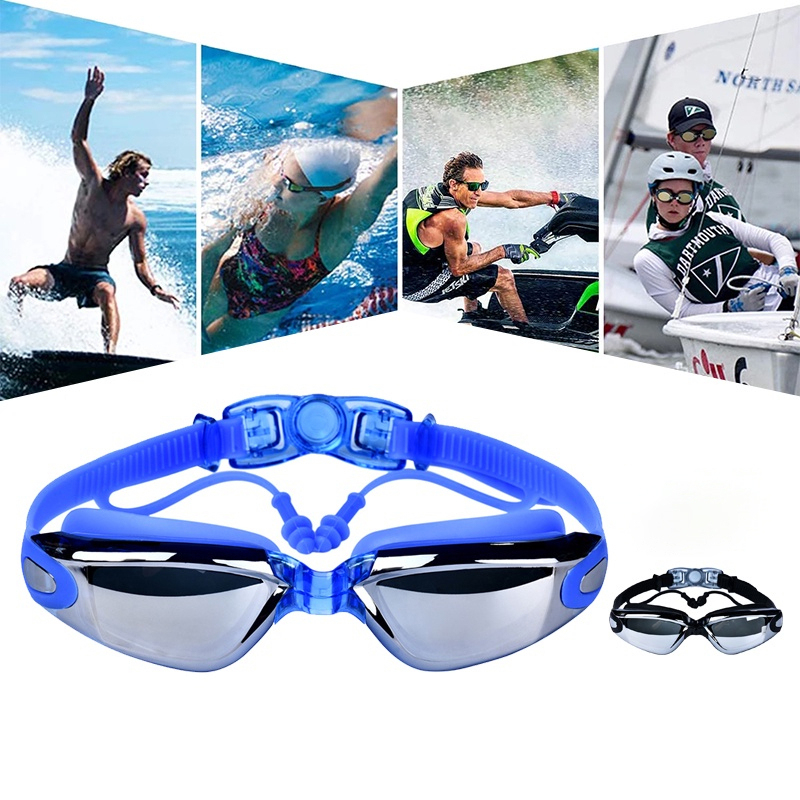 Kính Bơi Người Lớn Tráng Gương, Kính Chống Tia UV HD Có Bịt Tai Chống Thấm Nước Dành Cho Nam Và Nữ Chính Hãng Eros Store