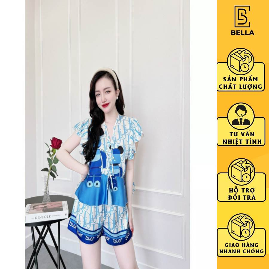 Đồ ngủ Bella.boutique0202 - Bộ mặc nhà, pijama đùi lụa xước thiết kế in 5D