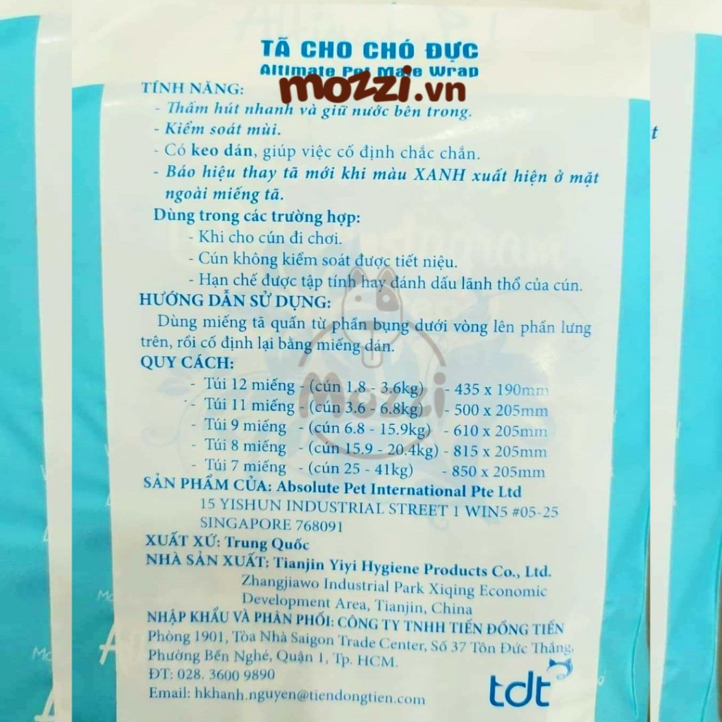 [Lẻ 3 miếng] Absolute Tã quấn cho chó Đực của Mỹ