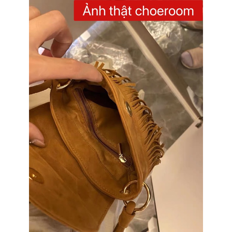 Túi tua rua da bò mini đeo chéo CÓ ẢNH THẬT phong cách bohemian thời trang du lịch ulzzang