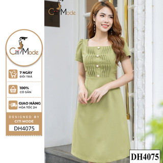 Đầm công sở CITI MODE FASHION thiết kế dáng A cổ vuông xếp ly ngực DH4075