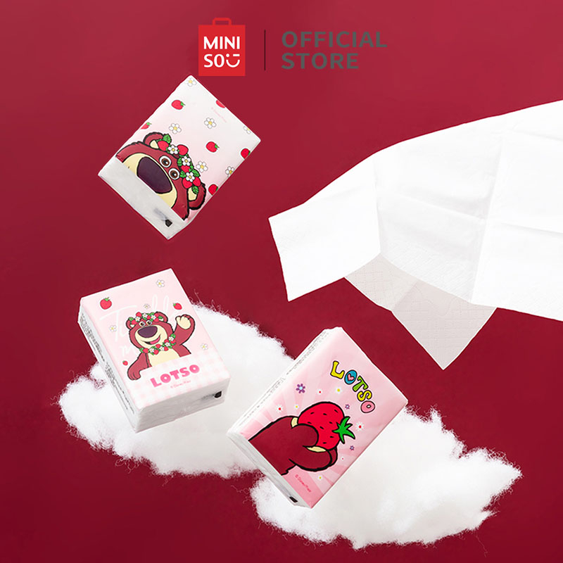 MINISO Strawberry Bear Strawberry Fruit Khăn giấy 12 Gói Túi nhỏ Giấy Khăn ăn Giấy Khăn ăn Dễ thương Di động