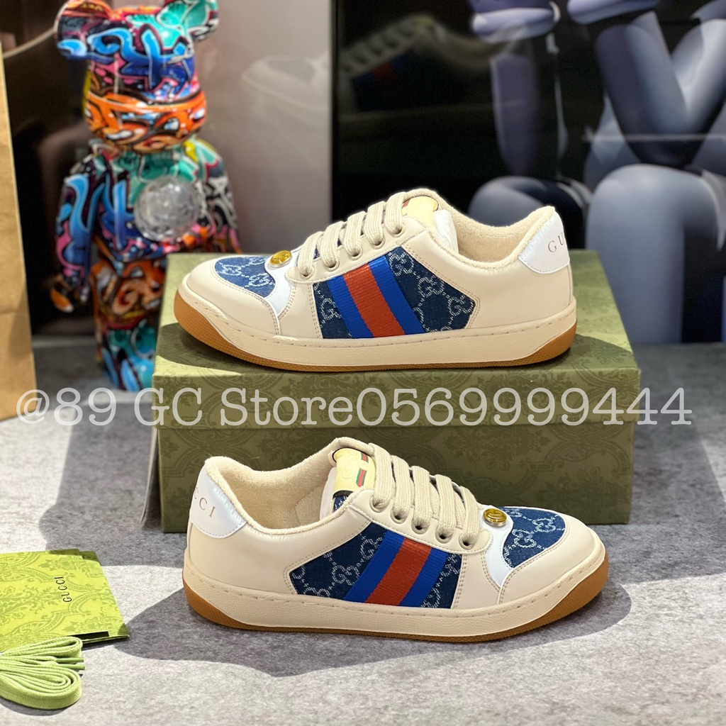 Giày Thể Thao Gucci Sơn Tùng Screener Leather Cao Cấp, Giày Thể Thao Gucci Sơn Tùng Denim Xanh Navy