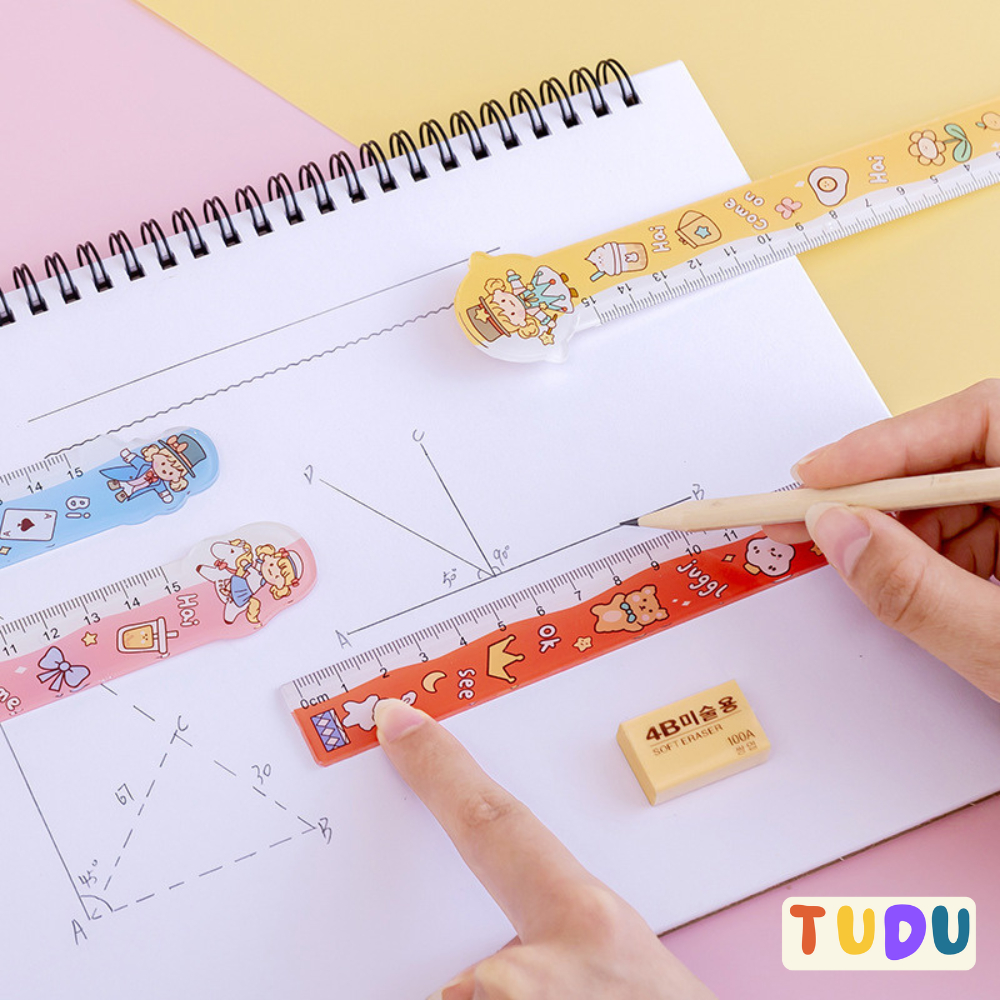 Thước kẻ học sinh TUDU cute dễ thương cho bé, thước kẻ cứng chiều dài 15cm bền đẹp dễ dùng