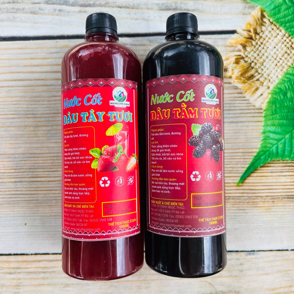 Bộ 2 chai nước cốt dâu tây dâu tằm Mangline Farm Đà Lạt mỗi chai 1000ml đồ uống giải khát cung cấp nhiều Vitamin C