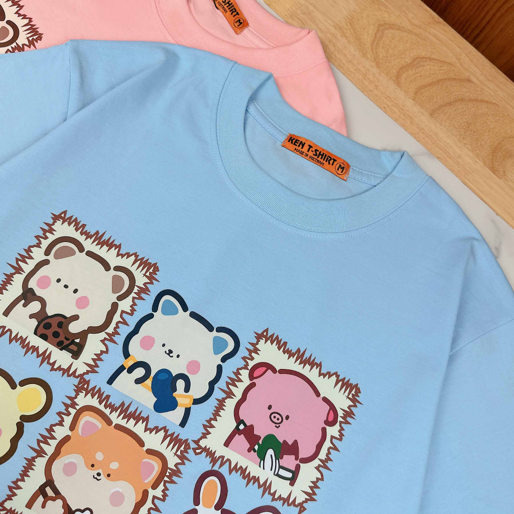 Áo thun form rộng HY KOREA Zoo Zoo 1417 cotton 75% tay lỡ unisex