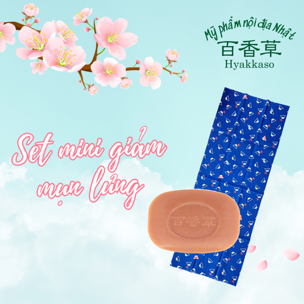 Combo hỗ trợ cải thiện mụn lưng: Xà phòng ngừa mụn Hyakkaso 30g và khăn Tenugui