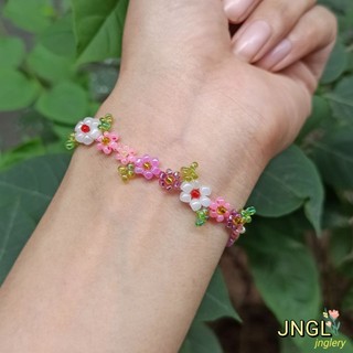 Vòng Tay Hạt Cườm Hình Hoa Vòng Đeo Tay Màu Hồng TK3183