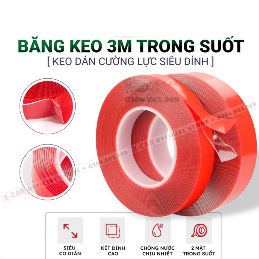 Băng dính 3m 2 mặt chuyên dụng cho ô tô xe hơi, băng keo dán cường lực siêu dính