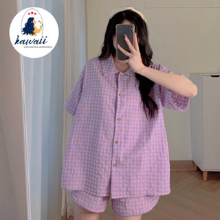 ĐỒ BỘ PIJAMA CARO SIZE 40 - 60KG, ĐỒ MẶC NHÀ CỘC TAY KẺ CARO, ĐỒ BỘ NGỦ CỔ BẺ SƠ MI