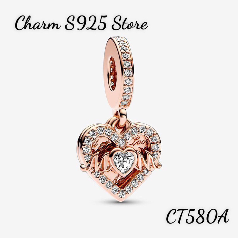 CHARM PAN ALE TREO HÌNH TRÁI TIM MOM VÀNG HỒNG ĐÍNH ĐÁ HÀNG CAO CẤP