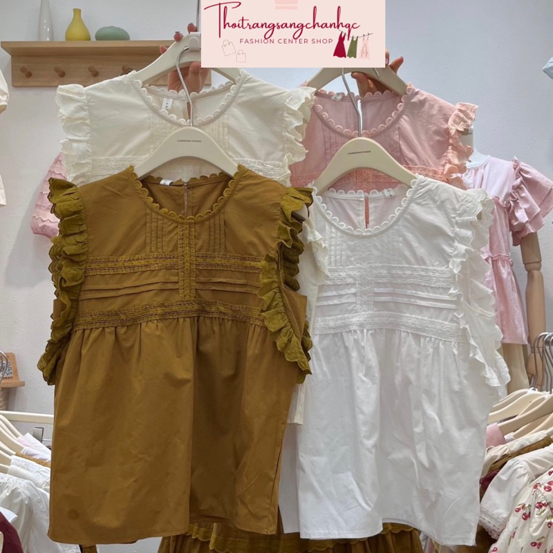 Áo babydoll sát nách phối ren tiểu thư ullzang qc