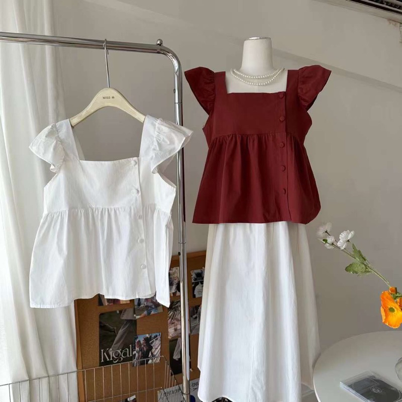 Áo babydoll cánh tiên cài cúc dễ thương qc