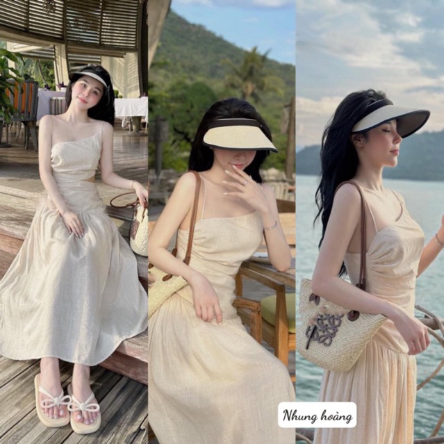 Váy hai dây váy đi biển váy đi chơi đầm nữ dáng dài thiết kế hở eo xinh xắn