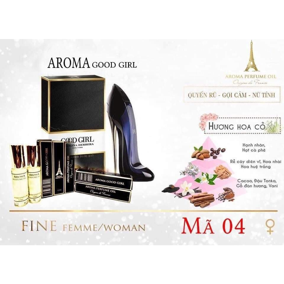 Tinh dầu nước hoa mini Aroma dạng lăn, dầu thơm nữ thơm lâu cao cấp phong cách pháp, thể tích 12ml