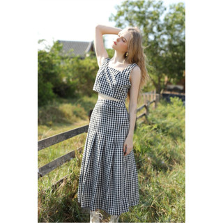 Set caro chân váy kèm áo croptop, set bộ áo croptop kèm chân váy siêu đỉnh