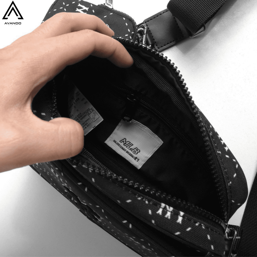 Túi NY MLB Unisex Black Ripstop Nylon Cao Cấp Có Túi Nhỏ, Hàng Xuất Full Tem Tag, Túi Đeo MLB NY Mini Mono