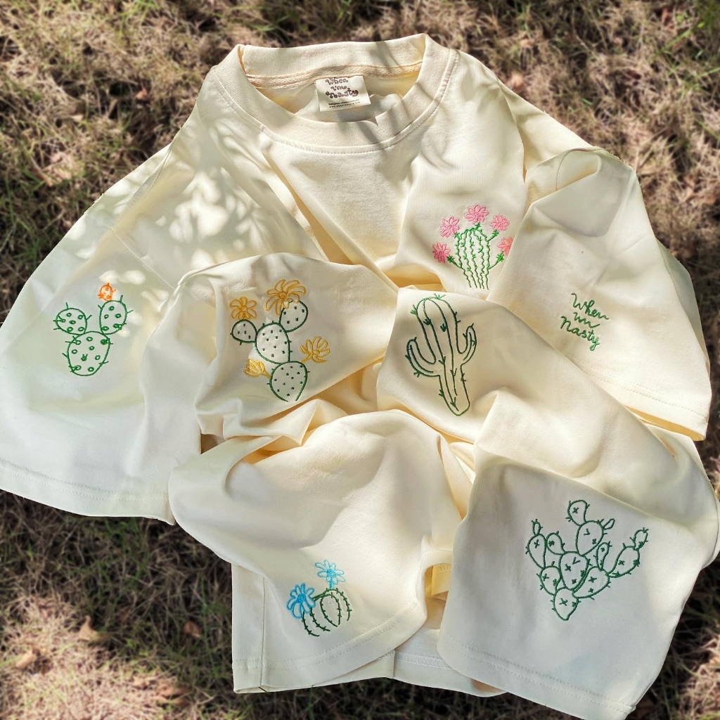 Áo thun tay ngắn nam nữ vải cotton thêu hoạ tiết xương rồng Cactus thiết kế WHENIMNASTY