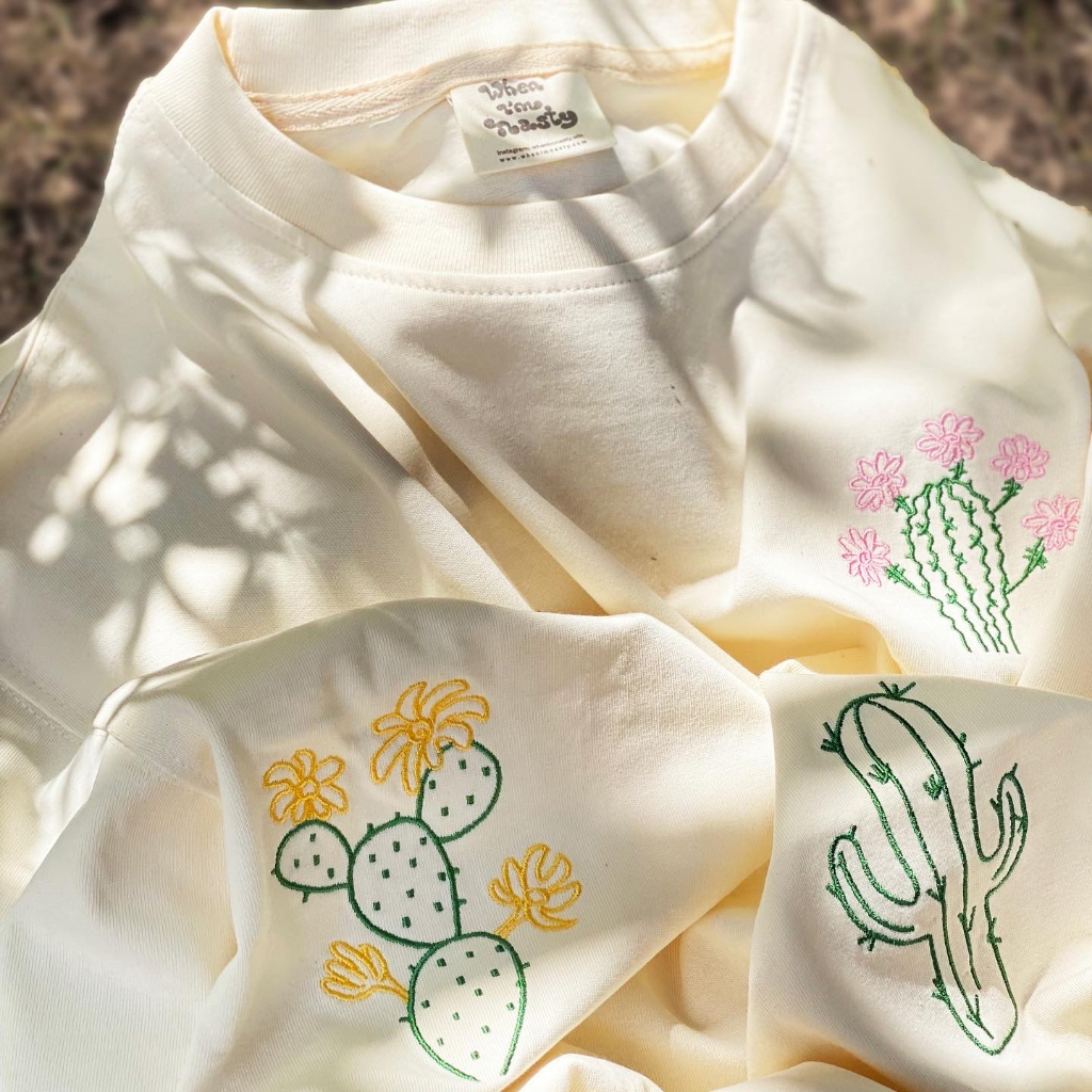 Áo thun tay ngắn nam nữ vải cotton thêu hoạ tiết xương rồng Cactus thiết kế WHENIMNASTY