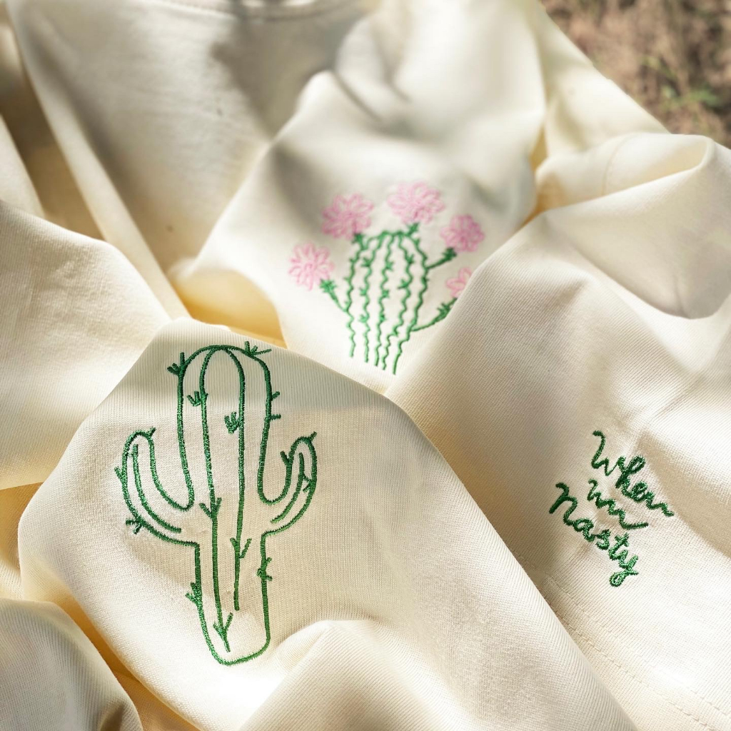 Áo thun tay ngắn nam nữ vải cotton thêu hoạ tiết xương rồng Cactus thiết kế WHENIMNASTY